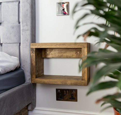 Wooden floating bedside - , table